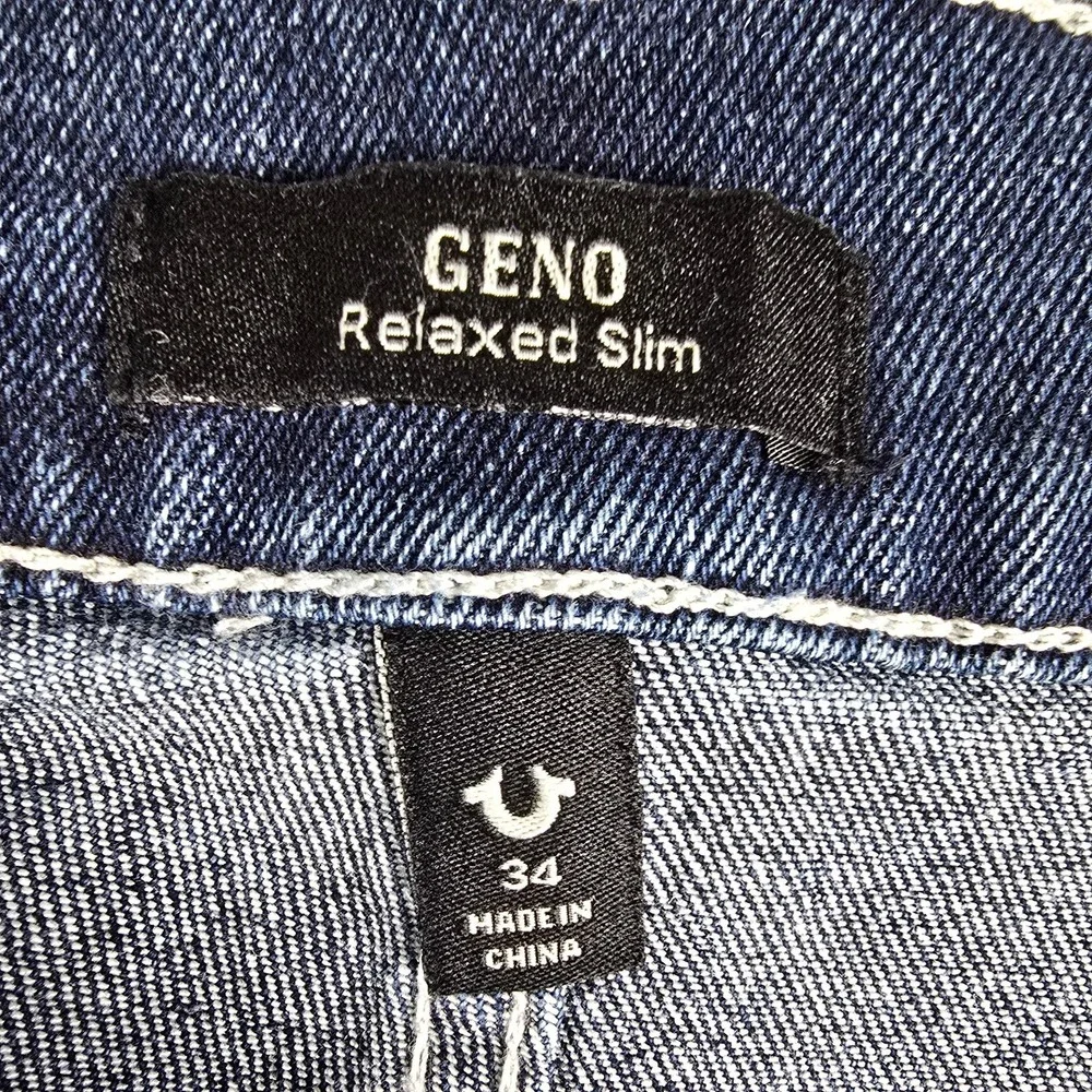 True Religion Geno SN Flap Jeans Mens 34x31 Blue Relaxed Slim Dark Stretch Denim